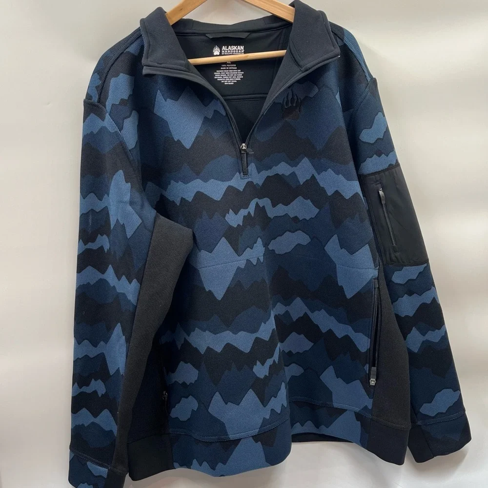 Alaskan‎ Hardgear Men's XL Blue Striped Fleece Quarter Zip Pullover Jacket